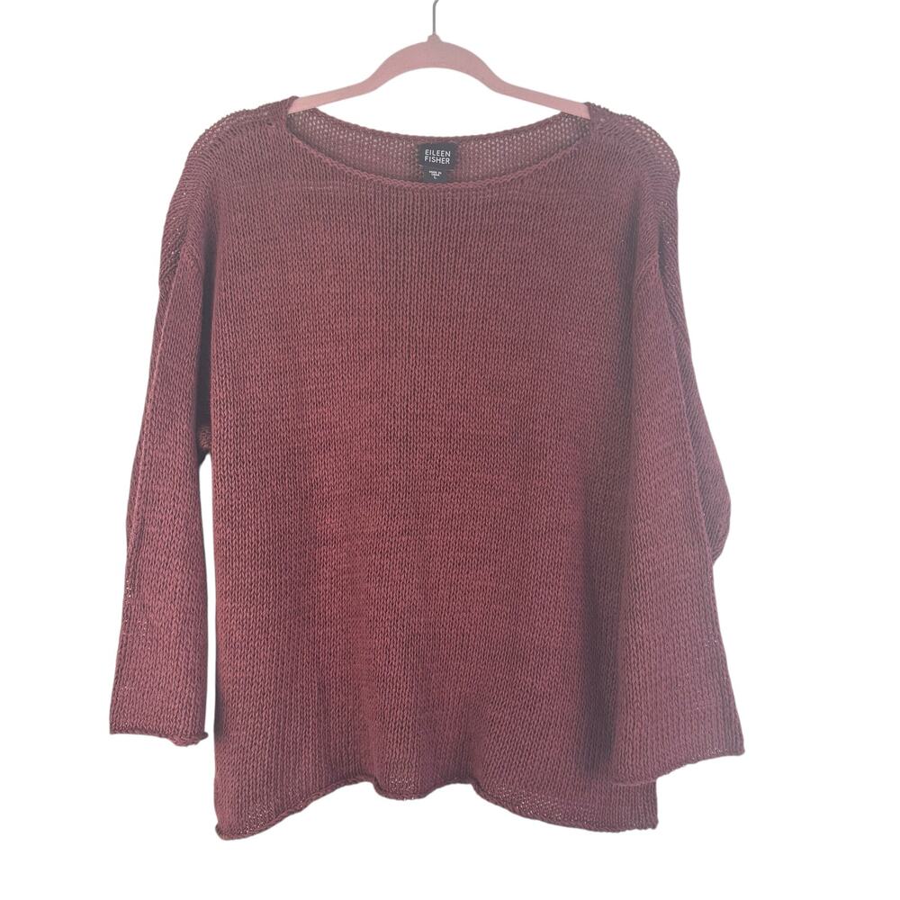 Eileen Fisher Women Lightweight Sweater Large Fish Knit Cozy Round Neck